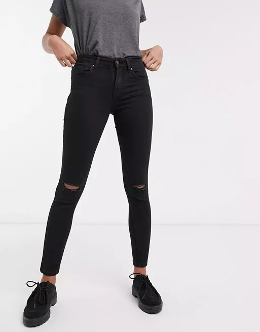 Bershka Skinny Push Up Jeans in black with Rip Size US 2 | eBay