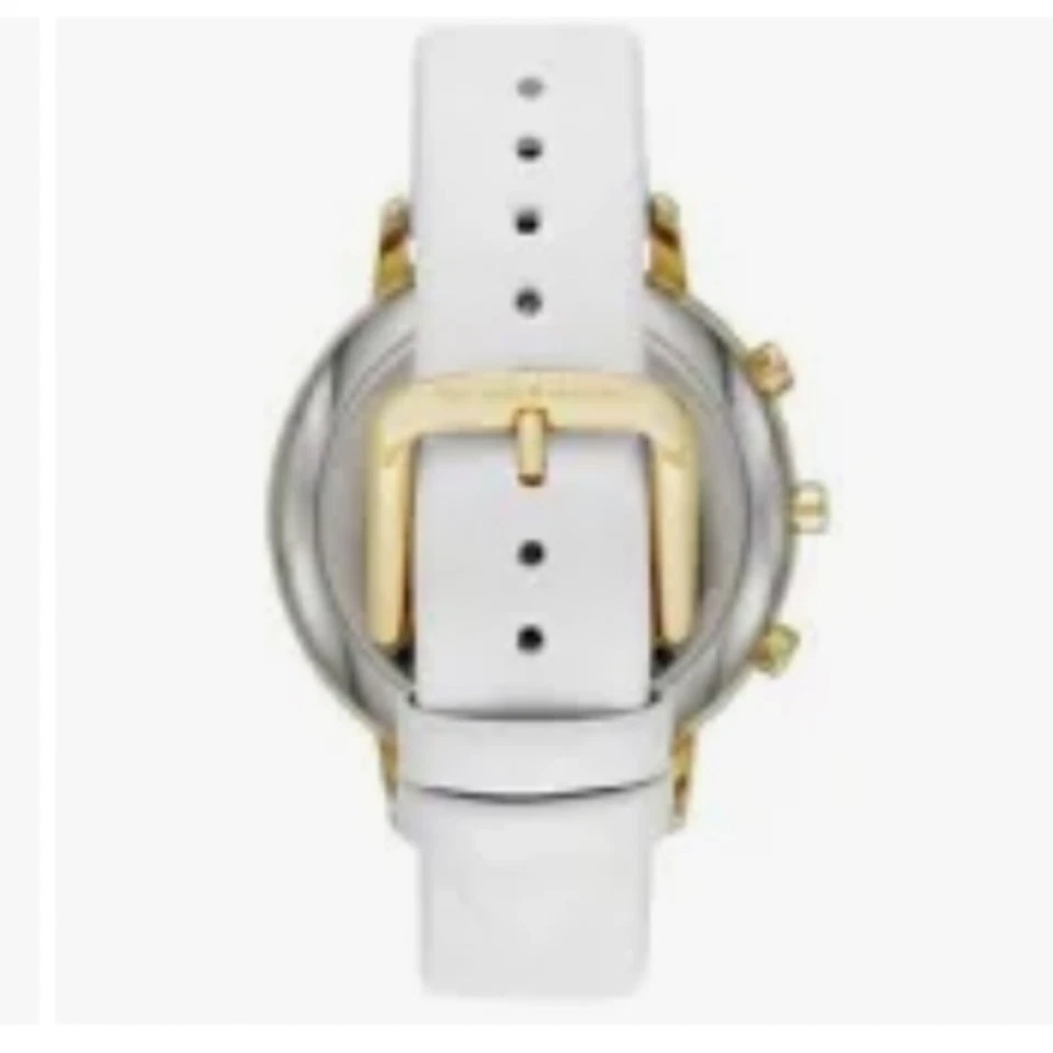 Reloj inteligente híbrido Kate Spade Grand Metro cuero dorado blanco IOS Android CAJA Foto 4 de 4