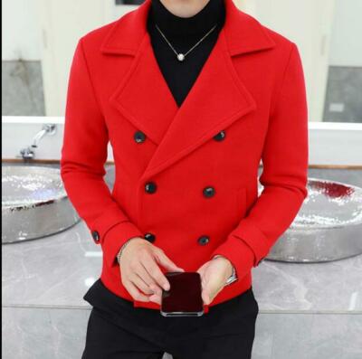 Men's Wool Blend Short Slim Fit Jacket Double Breasted Lapel Collar Peacoat Coat Men's Wool Blend Short Slim Fit Jacket Double Breasted Lapel Collar Peacoat Coat
