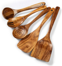 Wood Kitchen Utensils Set, 5 Pcs Natural Acacia Wooden Spoons for Cooking for No