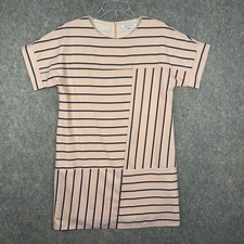 Joy Joy Striped Block Short Sleeve Shift Dress Peach Navy Blue Medium Dressy 689