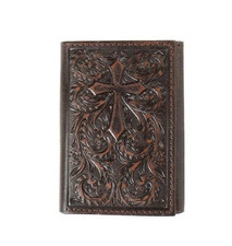 Nocona Western Wallet Mens Trifold Scroll Cross Medium Brown N5417444