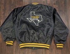 Vintage Swingster 80s USA Toshiba Houston Satin Bomber Jacket Quilt Lined Mens L