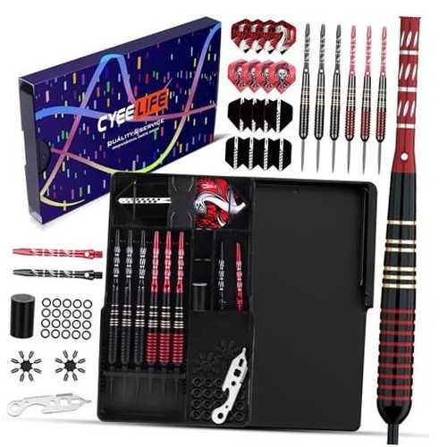 Steel Tip Darts Set - Professional Darts, Brass Barrels, Metal Tip Darts, 16