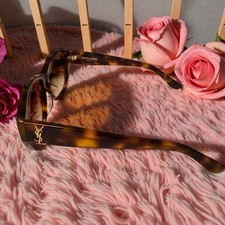 Saint Laurent Oversized Logo Cat Eye Tortoise Gradient Brown Lens Sunglasses