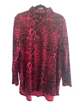 Chico's Size 3 Animal Print Mock Neck Tunic Top Red Black PIMA Cotton 5748