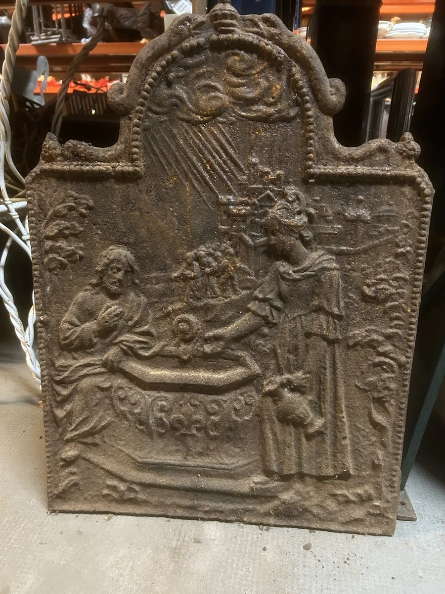 Plaque De Cheminée Et Chenets En Fonte - 50 Cm - Noir Et Bronze - À Nettoyer