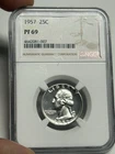 1957 NGC PF69 Washington Silver Quarter, U.S. GEM PROOF 25c Coin