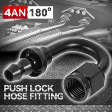 4AN to 1/4" Barb 6061-T6 180 Degree Push Lock Hose End Fitting Fuel Line Adapter