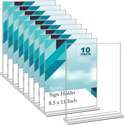Acrylic Sign Holder 8.5 X 11, 10 Pack Double-Sided Stand up Table Top Sign Holde