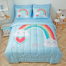 Kids Bedding Twin Set for Girls Boys Rainbow 5-Piece Comforter Set with Shee...