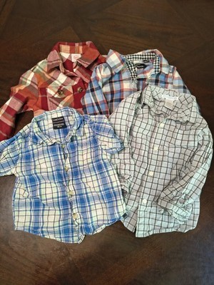 Boys 18M Plaid Cotton Long Sleeve Button-Up Collared Shirts Lot of 4