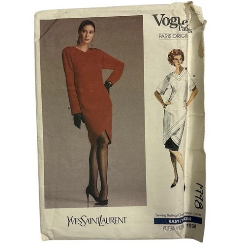 VTG Vogue Paris Original Pattern YvesSaintLaurent Sz 12 Dress, Skirt 1998 Uncut