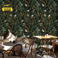17.5'' X 118'' Boho Floral Wallpaper Peel and Stick Dark Green Leaf Wall Paper S