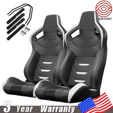 Pair Of Racing Bucket Seats For Pontiac Stitch White Pvc Reclining Racing Seats Pair Of Racing Bucket Seats For Pontiac Stitch White Pvc Reclining Racing Seats