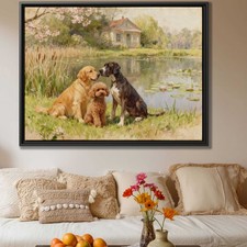 Rustic Wall Art Golden Retriever Oil Painting Canvas for Living Room Decor