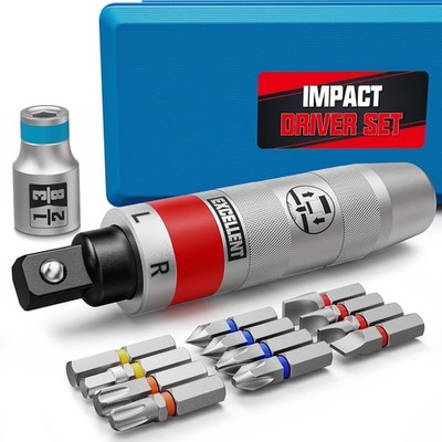 Destornillador de impacto manual 1/2'' con puntas y estuche resistente. Ideal par