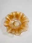 Dugan Marigold Carnival Glass Apple Blossom Ruffled Edge Bowl 6.5"D