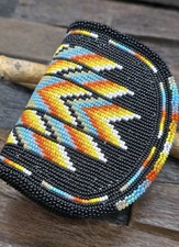 Native American Beaded Coin Purse Wallet Geometric Pattern Black Orange Blue