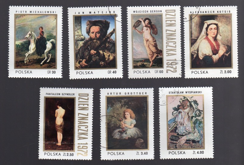 POLAND (1972) PAINTINGS 4 used, 3 MNH (7 of 8) Sc # 2273-2279