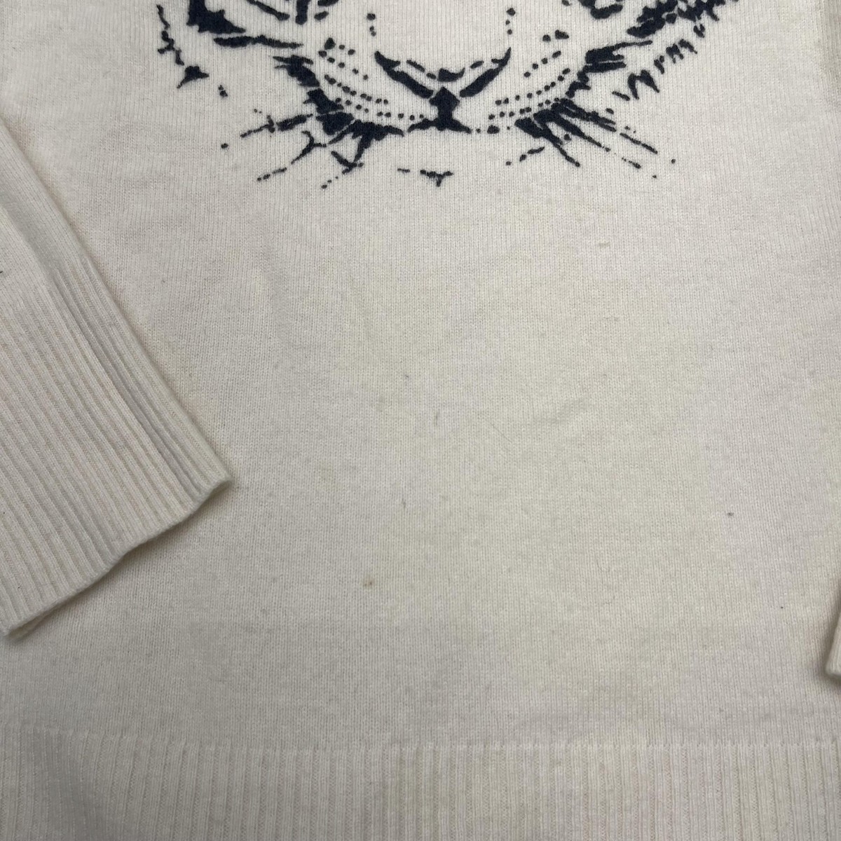 C3 Cashmere Sweater Womens XS White Tiger Graphic 100% Cashmere