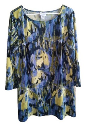Jaclyn Smith Women's Top XL 3/4 Sleeve Multicolor Splash Paint Watercolor Print