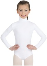 Capezio Girls' Team Basic Turtleneck Long Sleeve Leotard with Snaps Large White