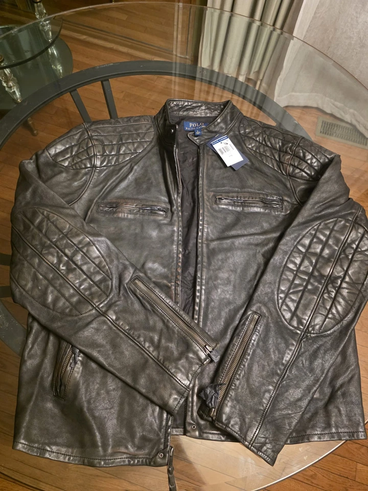 Chaqueta de cuero para motocicleta Polo Ralph Lauren para hombre talla grande Foto 2 de 4