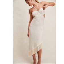 New Free People Anna Sui Crochet Lace Cutout Halter Midi Dress $660 X-SMALL (P)