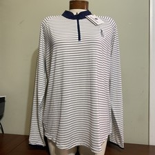Footjoy Womens XL 1/4 Zip golf Pullover White Navy Stripe New Nwt 30585 Club log