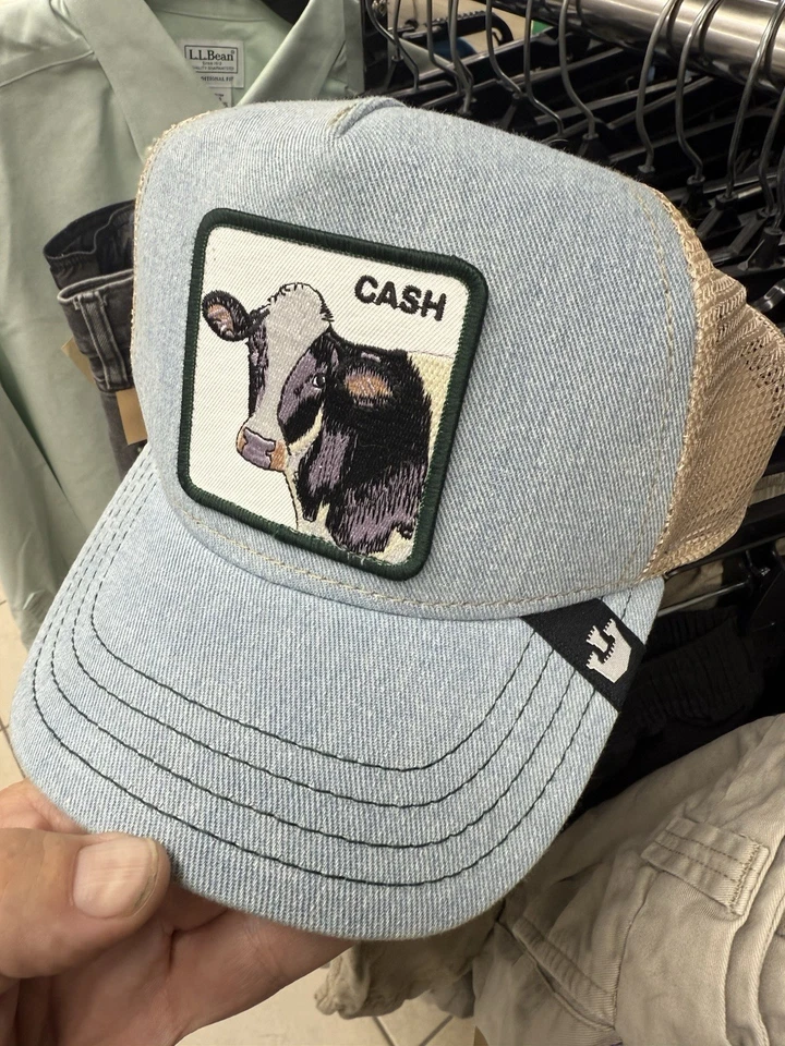 Goorin Bros Denim Cash Vaca Camionero Sombrero Snapback Gorra Blanco Tostado Talla Única Nuevo Foto 4 de 4