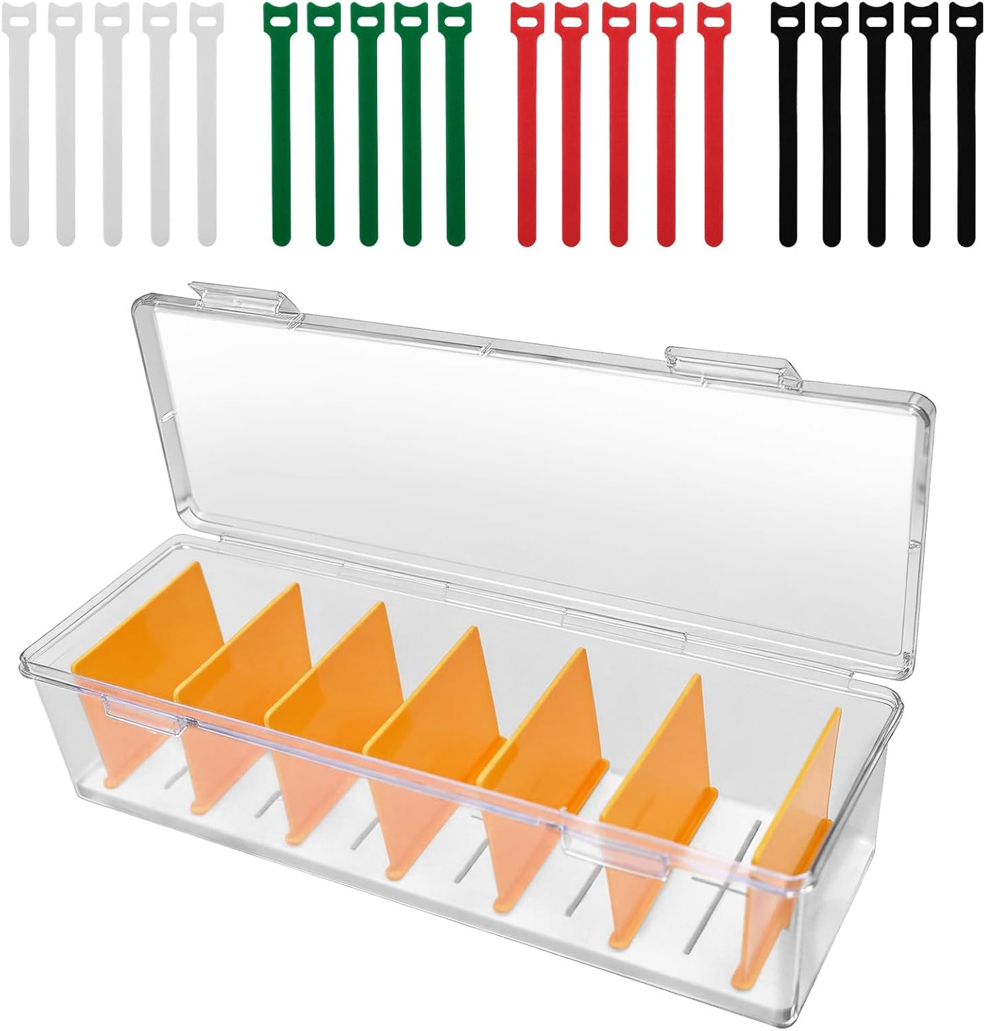 Cable Management Box with Cable Ties - 7-Compartment Large Desk Cable Organiser,