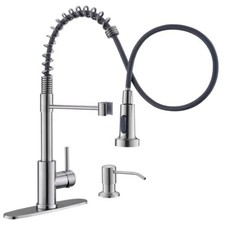 Kitchen Faucet with Soap Dispenser, Commercial Single Handle Spring Brushed N...