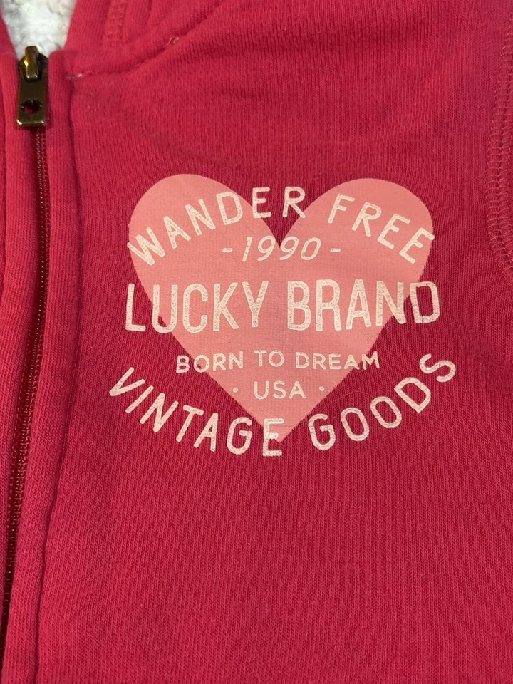 Suéter con Capucha con Cremallera Rosa Lucky Brand Niños Talla XS 5/6 Forro Cálido X17 Foto 2 de 4