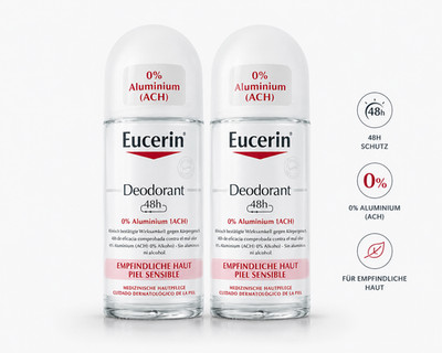 2x Eucerin Deodorant 48h Deo Roll-on Deo Roller 0% Aluminium Empfindliche Haut