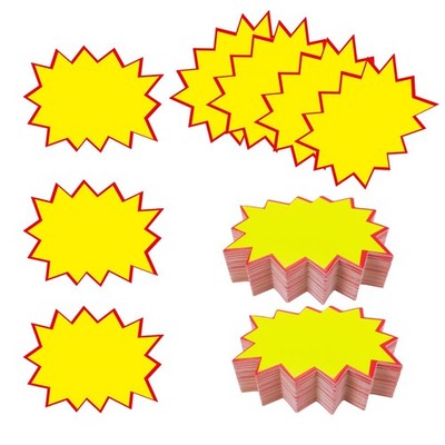 Letreros explosión estrellas, etiquetas de precio en blanco, papel de explosión