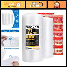 Bubble Cushioning Wrap Roll 12"x72' - 2 Rolls, Perforated, 20 Fragile Stickers