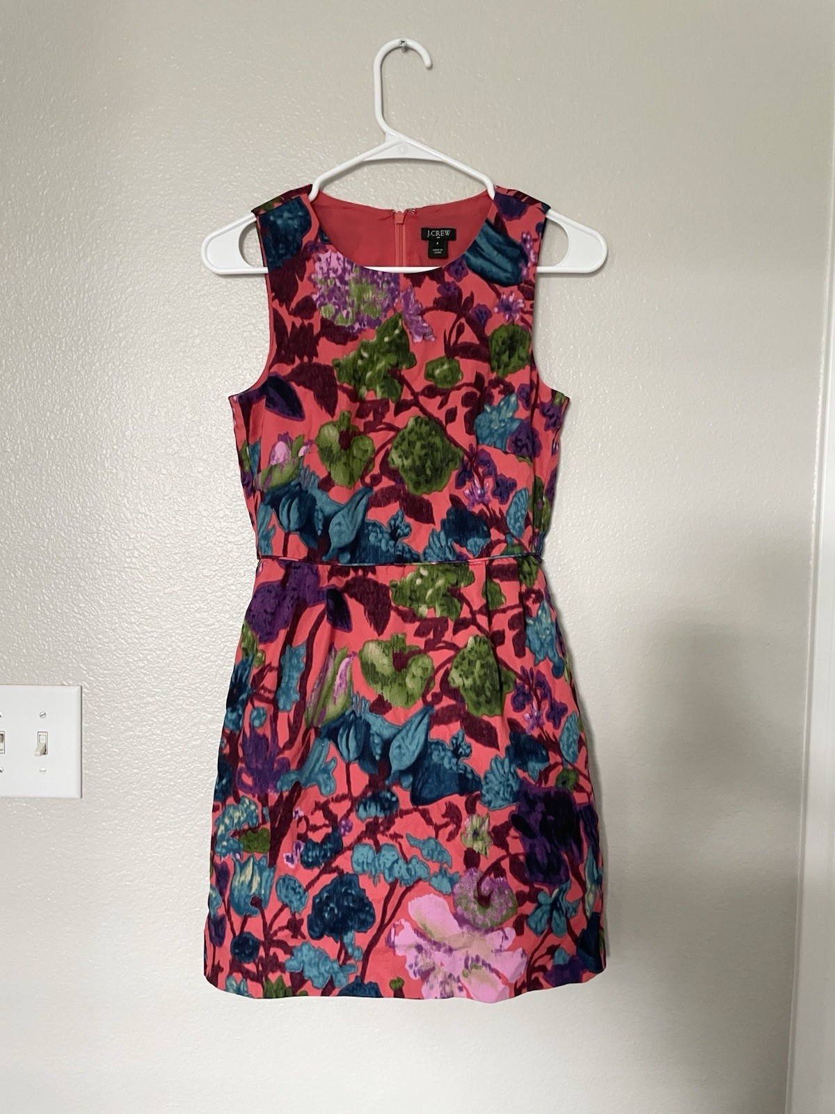 J.Crew Floral Sleeveless Dress Size 0 Pink Multicolor Zip Back