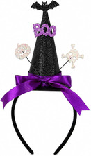 Halloween Witch Hat Headband for Women Girls Glitter Halloween Costume Accessory