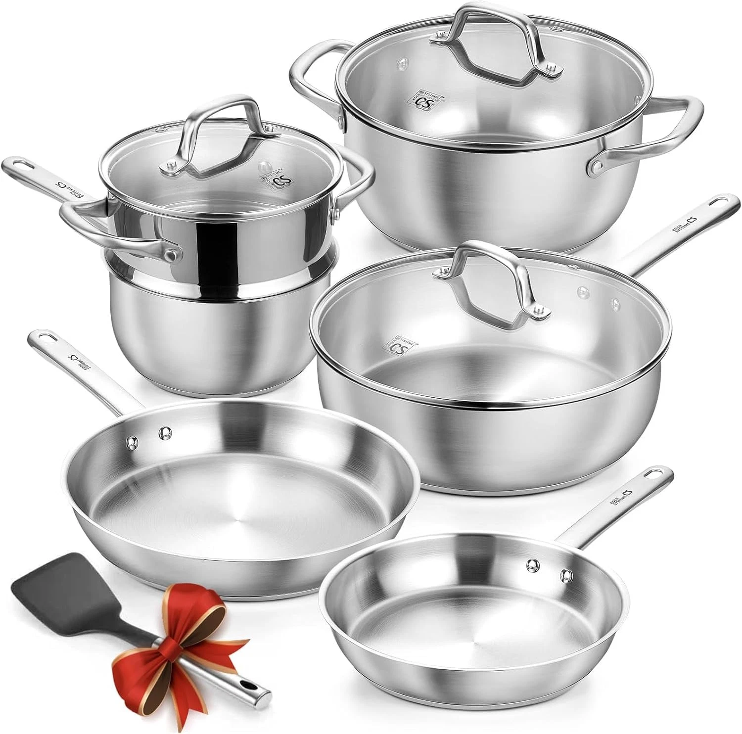 KOCH SYSTEME CS Stainless Steel Cookware Set 10 Piece, 18/10 10 PCS, Silver