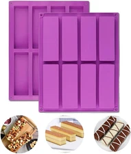 2 Pack 8-Cavity Granola Bar Mold Silicone Rectangle Energy Bar Molds
