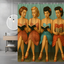 Vintage Inspired Shower Curtain with Retro Women Reading
