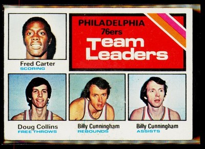 1975-76 Topps #129 76ers Team Leaders Fred Carter Doug Collins Billy Cunningham