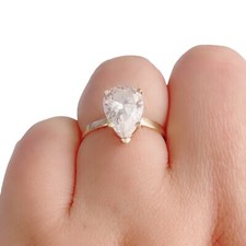14K 14KT Yellow Gold PEAR SHAPED CZ Cubic Zirconia Engagement Gift Ring Sz 7.5