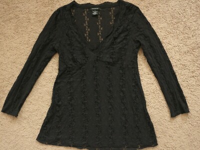 Calvin Klein Jeans Womens Black Sheer Blouse Top Sz M