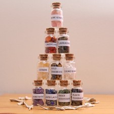 Crystal Gemstone Chips In Bottles Gift Set Small Mini Spell Jar Home Decor x 6