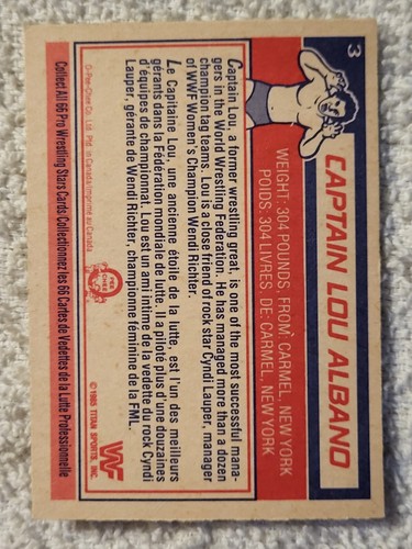 1985 O-Pee-Chee WWF Wrestling Trading Card #3 Captain Lou Albano - Imagen 2 de 2