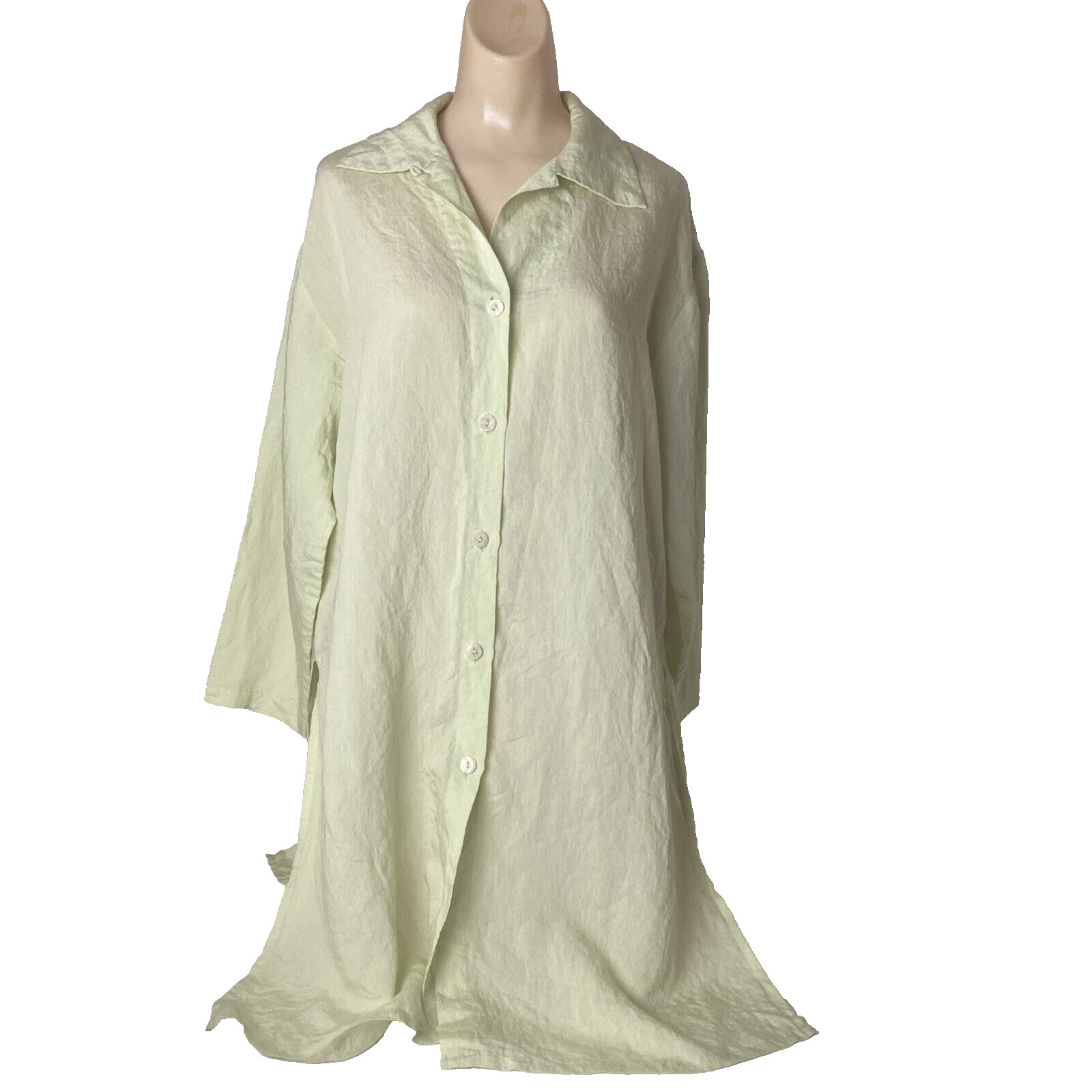 LInda Lundstrom Button Up Tunic Blouse M Light Green Canada beachy lagenlook