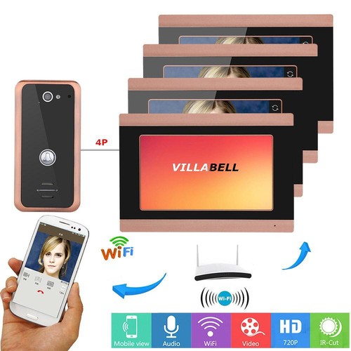 7 Inch 4 Monitors Wired Wifi Video Door Phone Doorbell Intercom Entry System