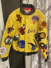 Jeff Hamilton NBA Teams Logo Patch Yellow Wool Jacket Large Deadstock  SIGNED